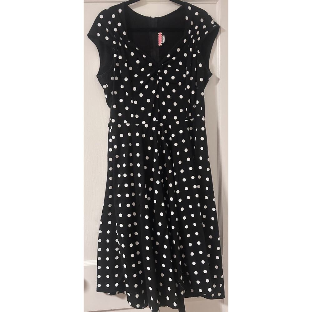 Pinup Couture Vintage Style Retro Heidi Black Dress White Polka Dots 2X - Picture 3 of 8
